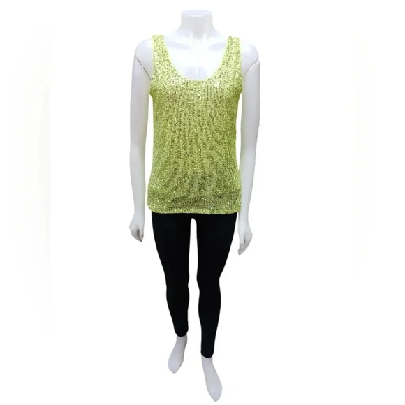 Anne Klein NWT Sleeveless Sequined Bright Green  Tank Size Medium - Picture 2 of 9